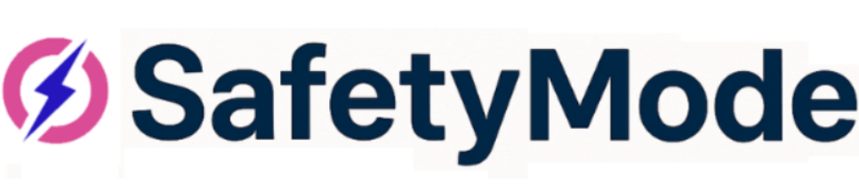SafetyMode logo with a pink and blue design on a white background