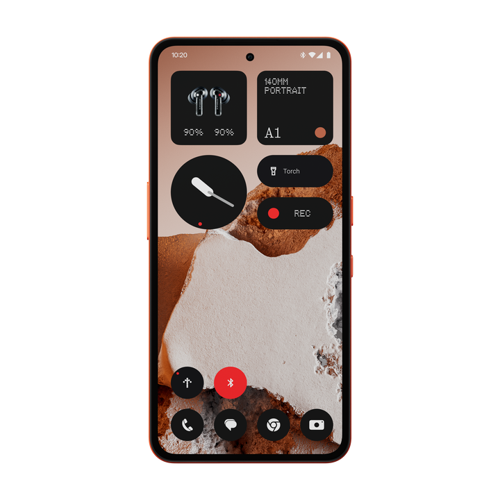 The Other Phone displaying the Nothing OS home screen, showing the beautiful Nothing user interface.