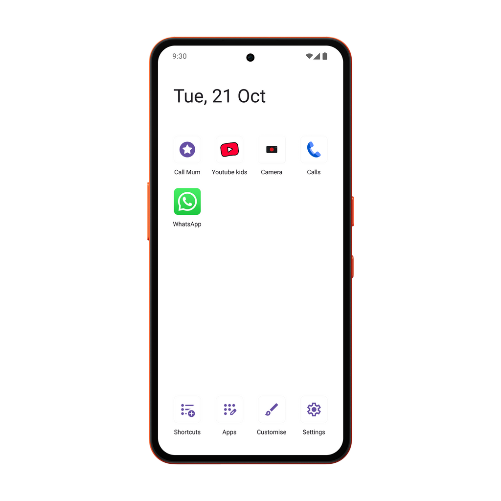Orange Other Phone showing a simple icon-based menu designed to make navigation easy for children.