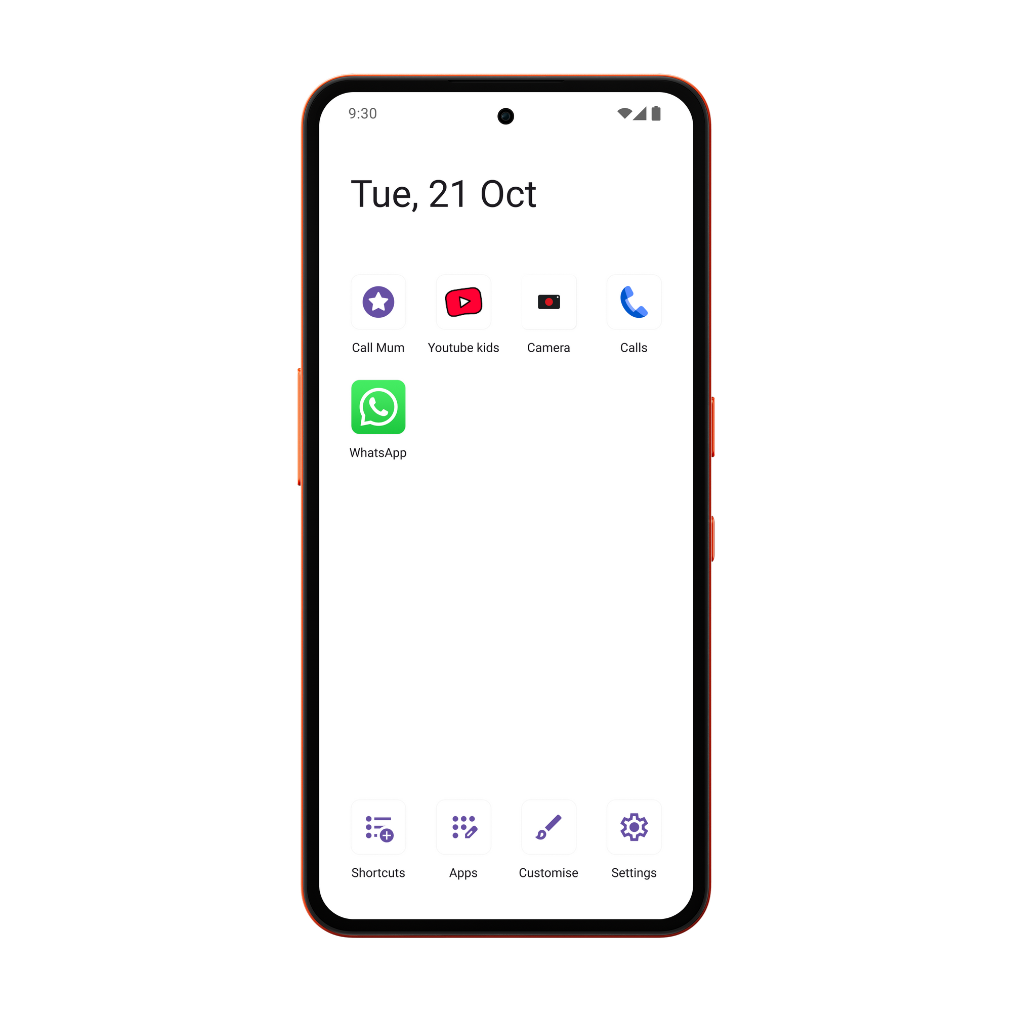 Orange Other Phone showing a simple icon-based menu designed to make navigation easy for children.