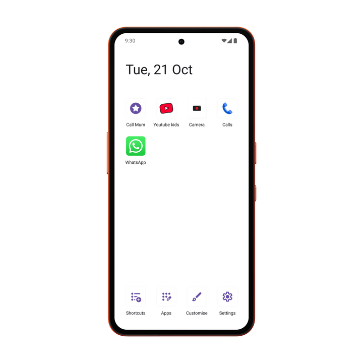 Orange Other Phone showing a simple icon-based menu designed to make navigation easy for children.