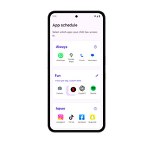 White Other Phone displaying SafetyMode’s app schedule screen, where parents can set limits and control app access.