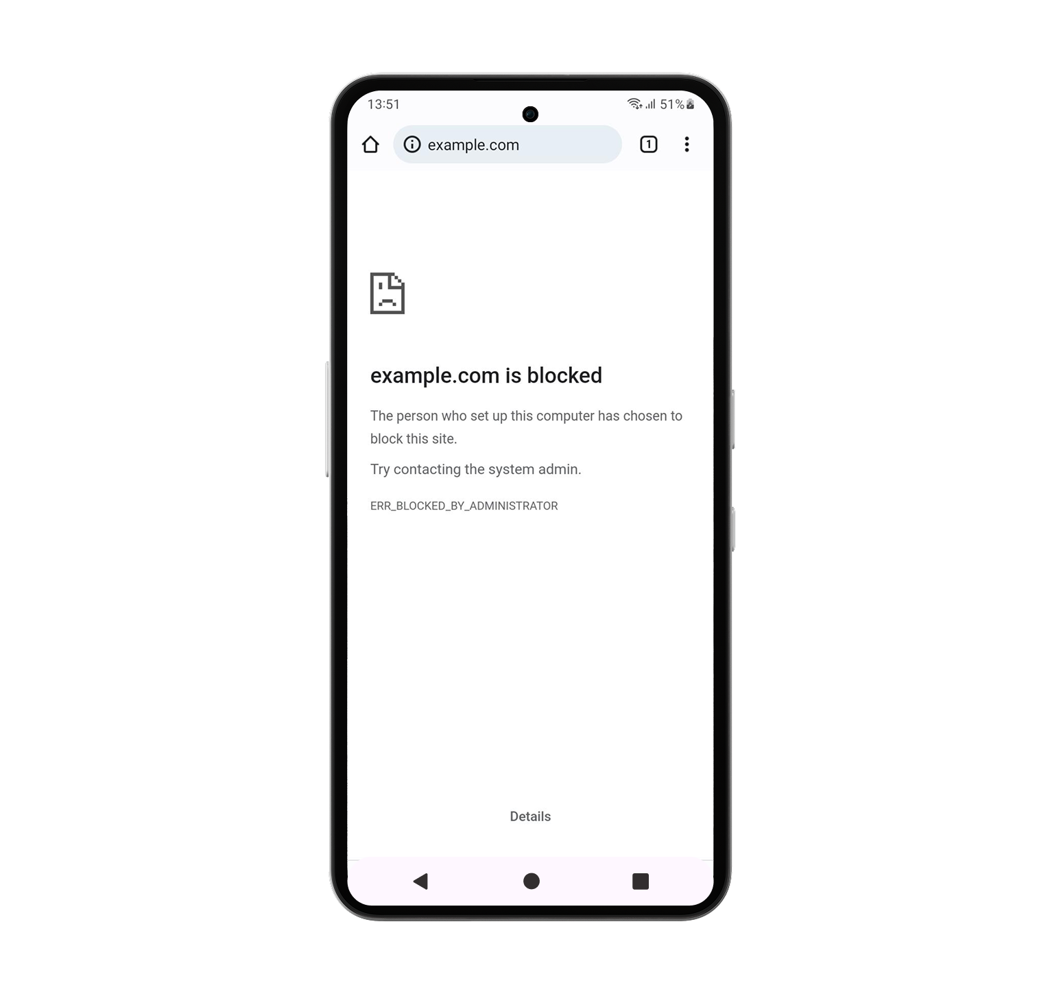 White Other Phone showing SafetyMode blocking access to an unsafe website for kids.