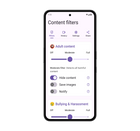White Other Phone displaying SafetyMode’s content filters, which block harmful images, words, and messages.