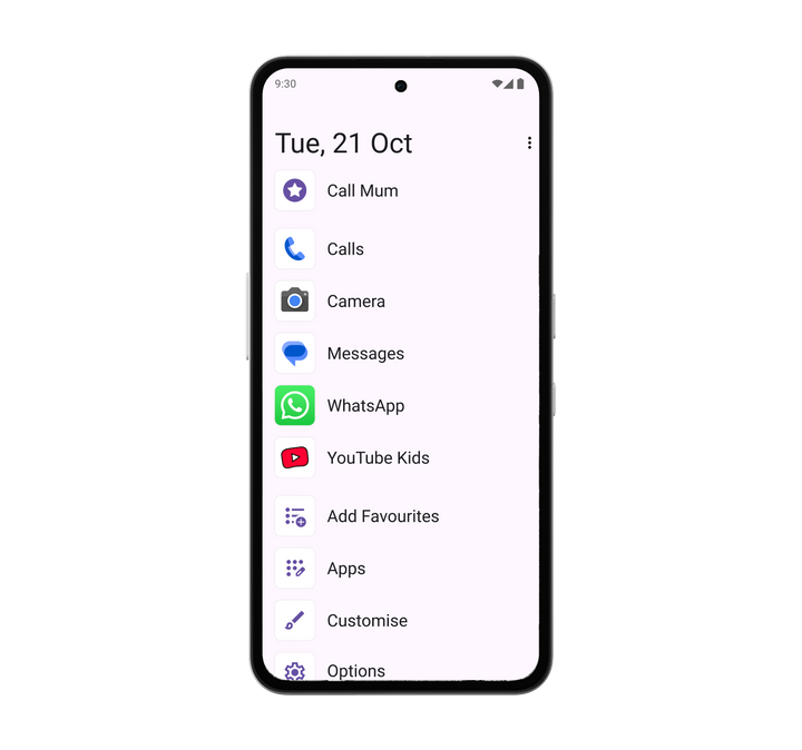 White Other Phone displaying the text-based SafetyMode menu for older or more confident users.